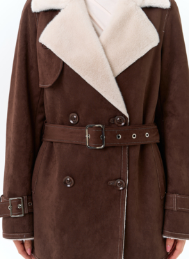 Женская дубленка из эко замши с английским воротником