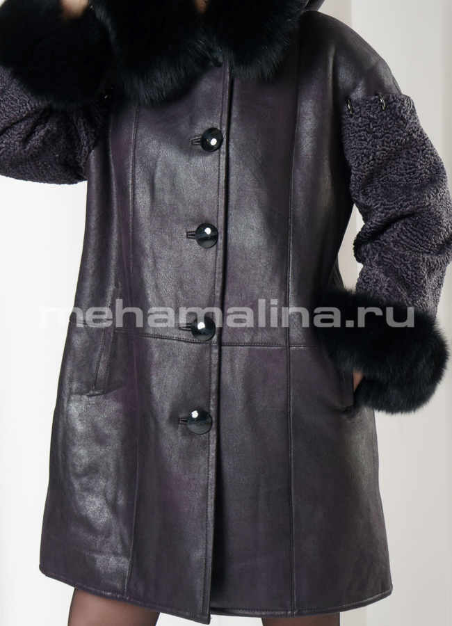 Удлиненная дубленка из эко кожи цвета графит модель № 7752 универмаг малина