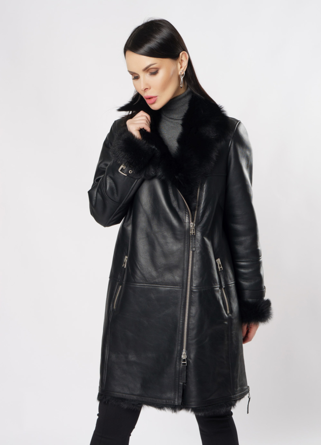 Дубленка пилот черного цвета модель № 3591 универмаг малина