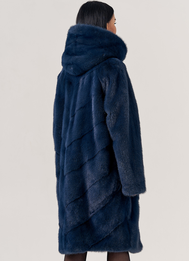 Женская норковая шуба с капюшоном  модель № 23784 в кредит