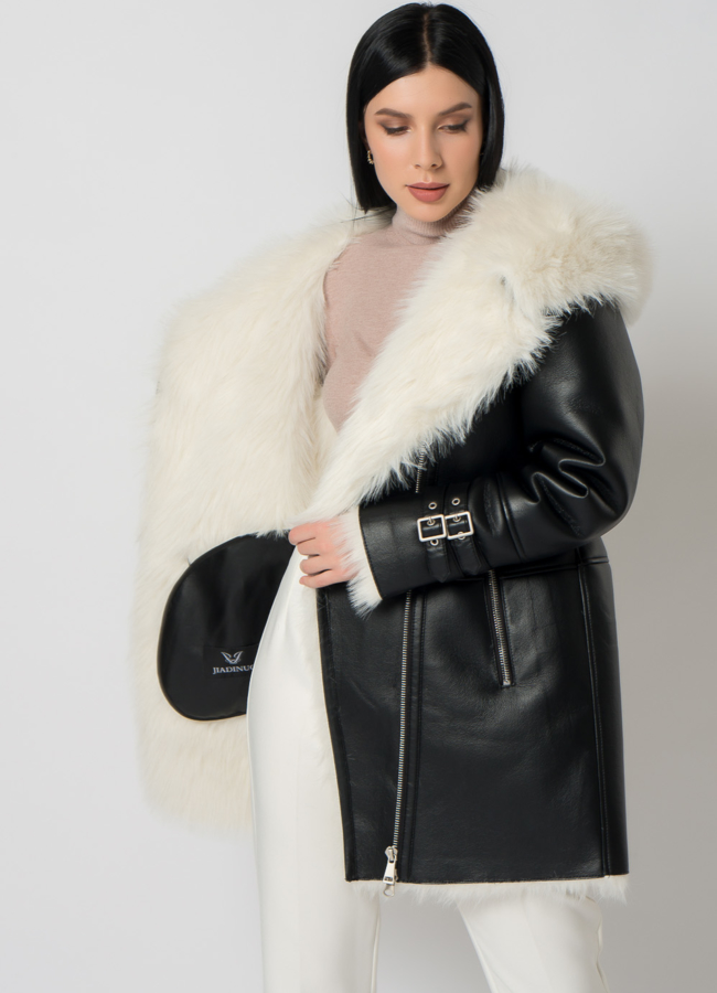 Дубленка из эко кожи с белым мехом модель № 2828-2 , 79315 универмаг малина