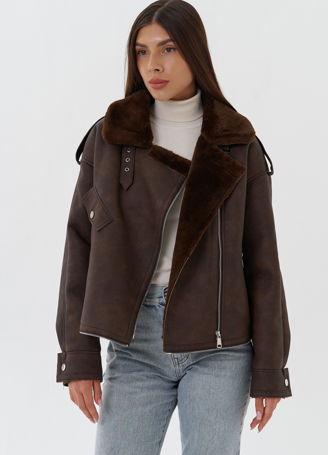 Женская дубленка из эко кожи модель № 27753 в рассрочку