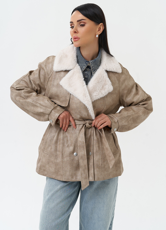 Женская куртка из эко кожи с отделкой из эко меха модель № 30213 универмаг малина