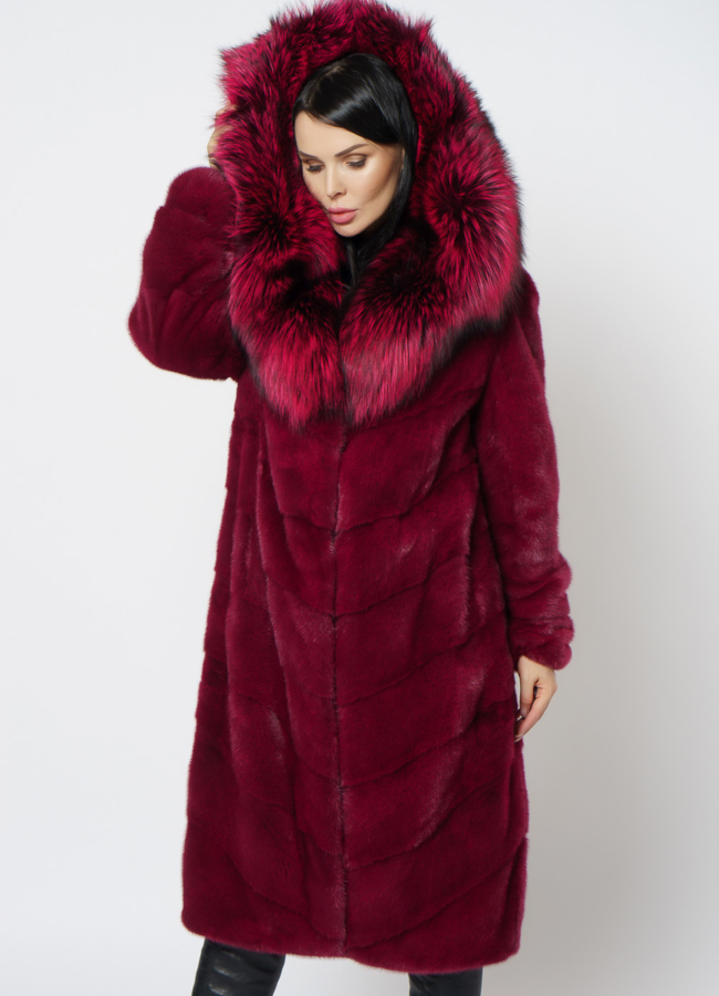 Шуба из норки бордового цвета модель № 1201 универмаг малина