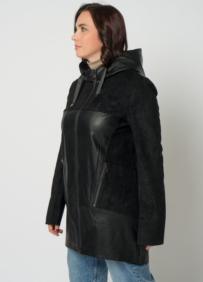 Полупальто из эко кожи с капюшоном модель № 21575 в кредит