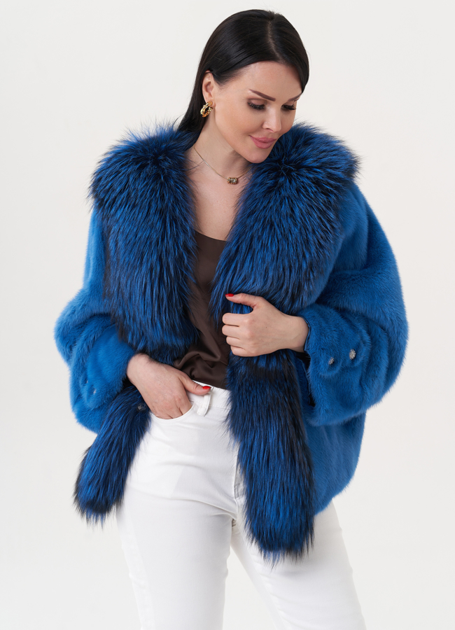 Укороченная норковая шуба с мехом чернобурки модель № 26010 в рассрочку