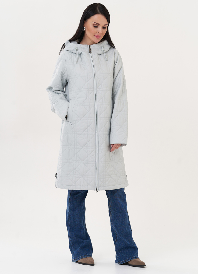 Стеганое пальто с капюшоном модель № 27009 меха малина