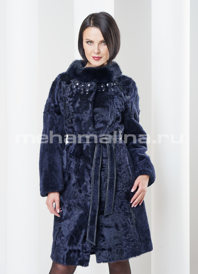 Шуба астраган, отделка козлик, цвет синий модель № S-305 в рассрочку