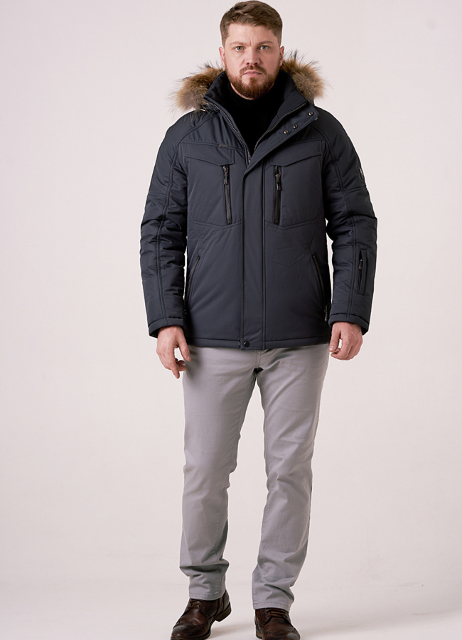 Пуховик прямой на молнии и кнопках с капюшоном модель № 0851 меха малина