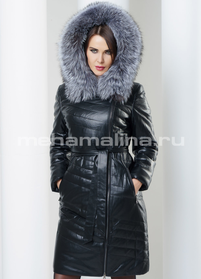фото Кожаный пуховик эко модель № П-89