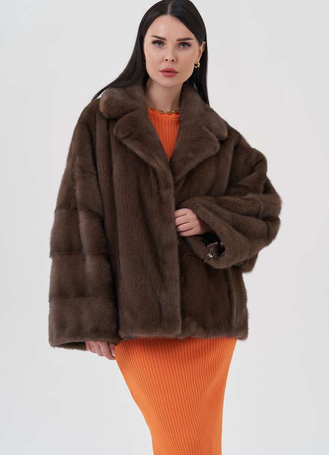 фото Норковая шуба с английским воротником  модель № 24659