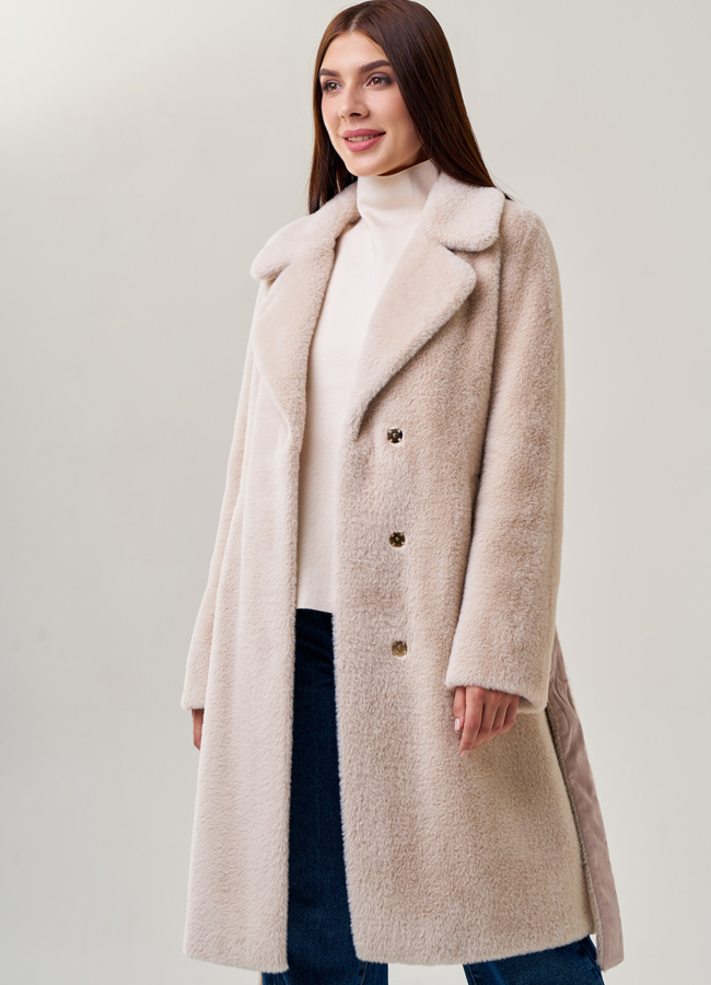 Пальто из эко меха с английским воротником модель № 23196 универмаг малина