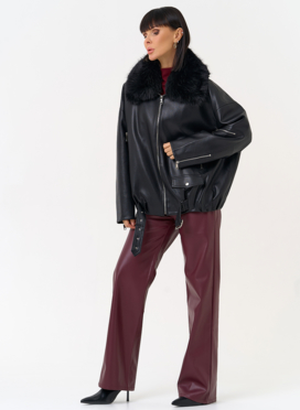 Женская утепленная куртка из эко кожи черного цвета Женская утепленная куртка из эко кожи черного цвета