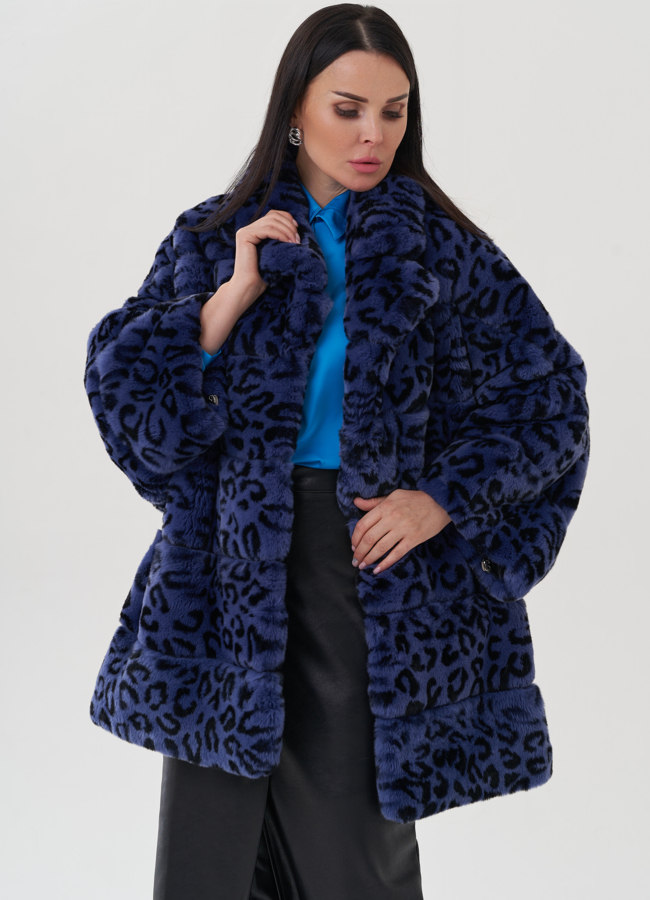 Шуба из меха кролика с леопардовым принтом модель № 25311 в рассрочку
