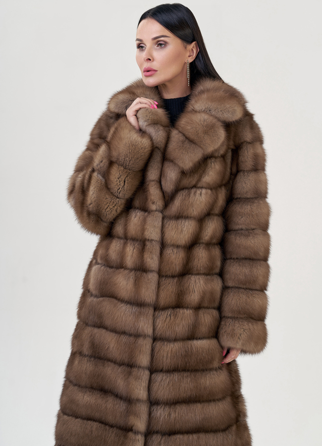 Длинная шуба из куницы модель № 78935 универмаг малина