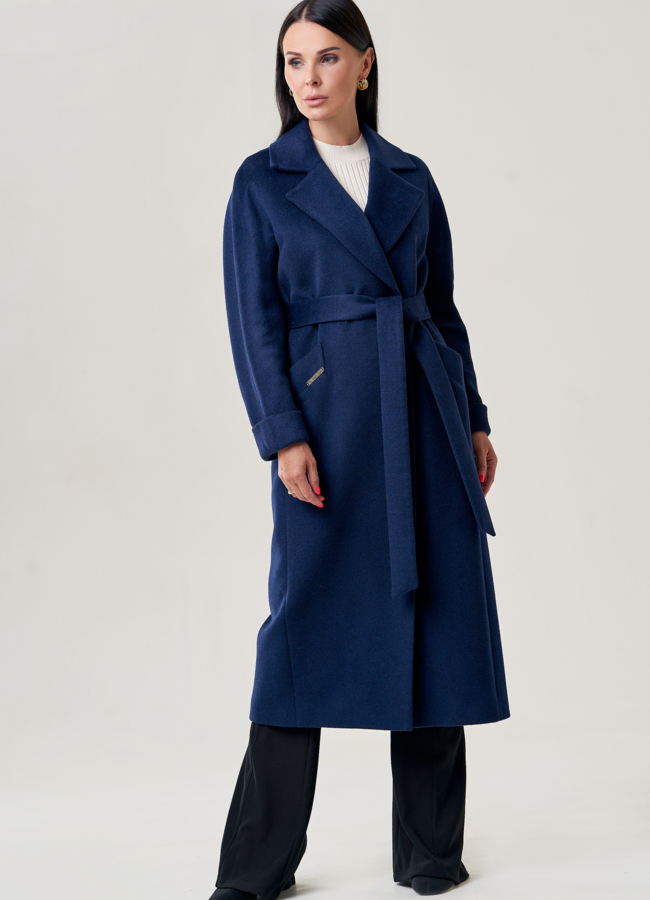 Женское пальто с английским воротником   модель № 22947 меха малина