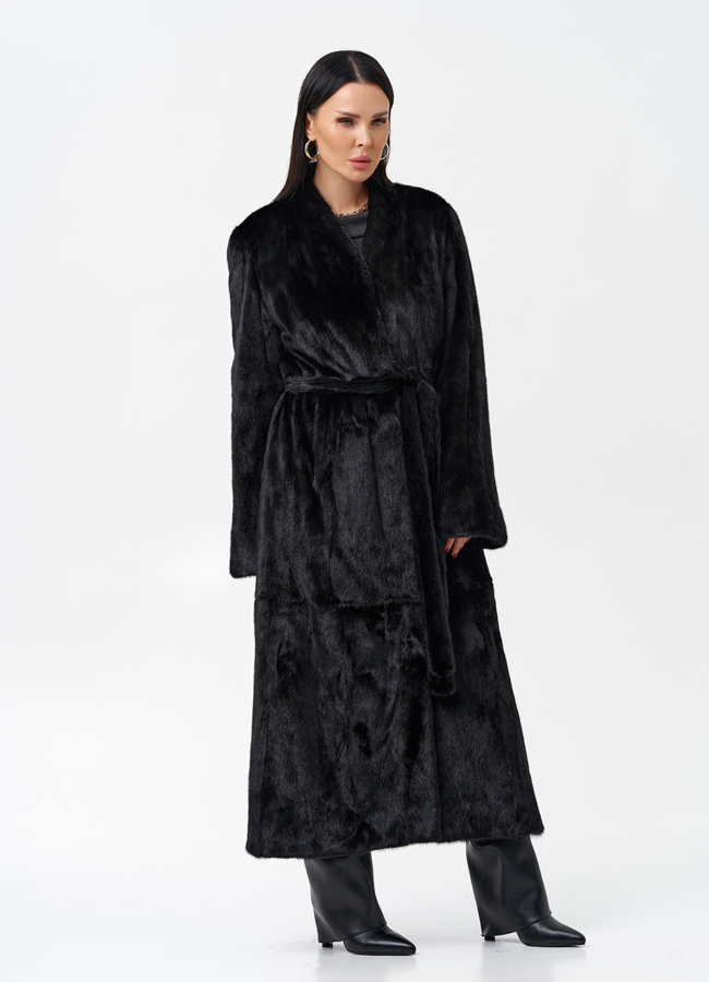 Длинная черная шуба из норки модель № 29092 универмаг малина