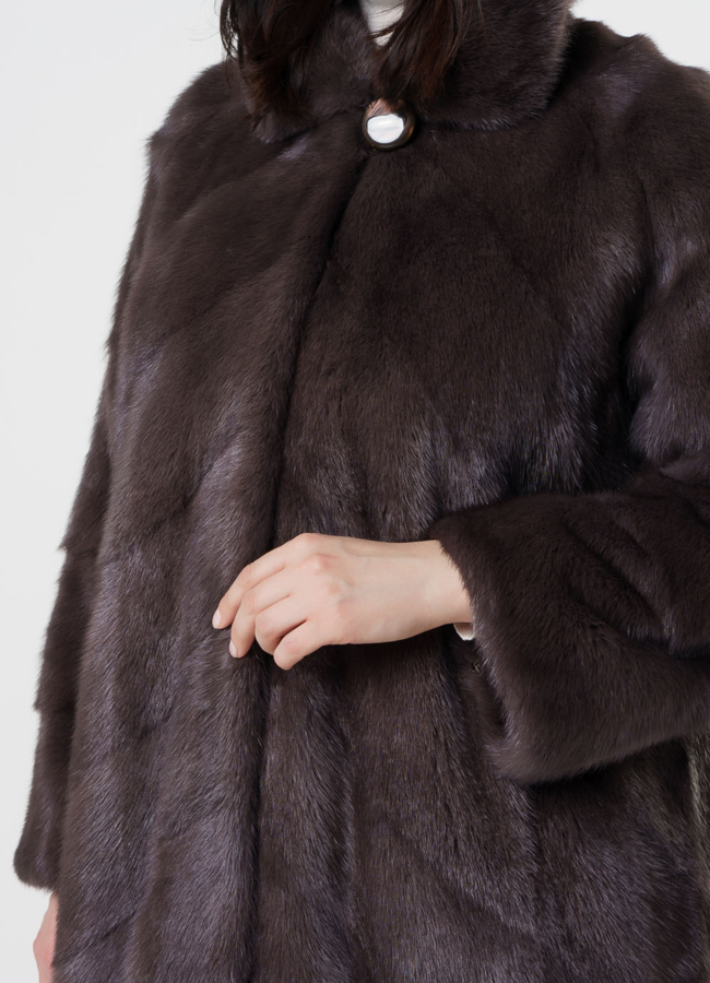 Шуба из норки с капюшоном модель № S-1003 в рассрочку