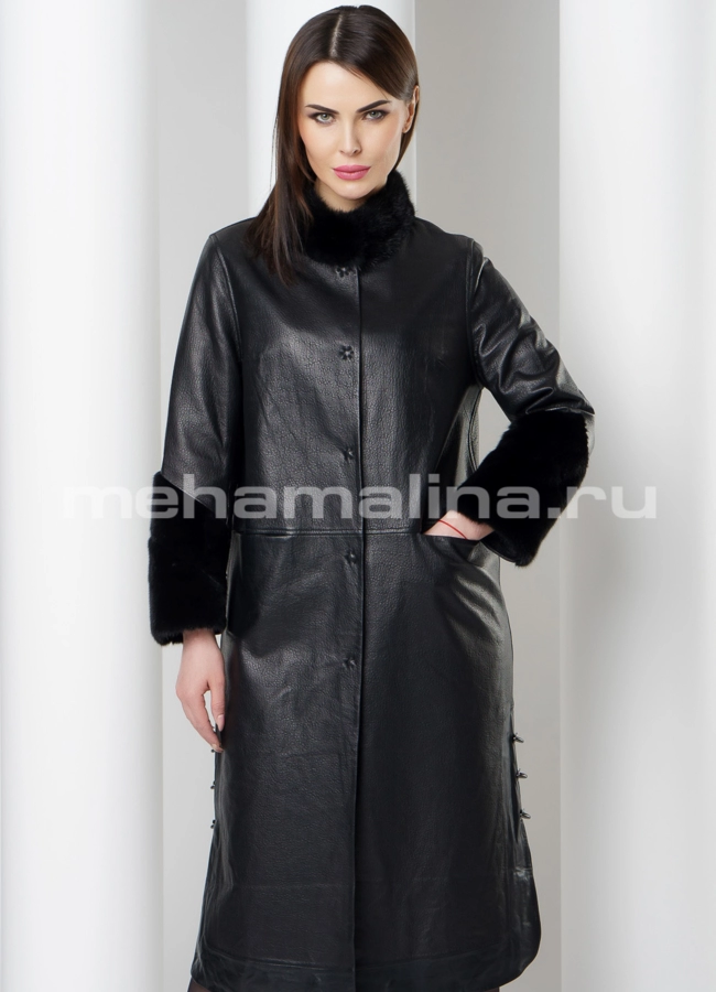 Плащ с отделкой из норки модель № K-434 универмаг малина