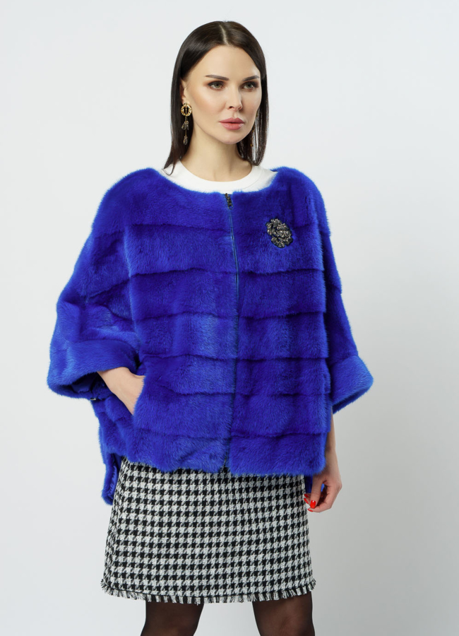 Куртка из норки синего цвета на молнии модель № S-1112 универмаг малина
