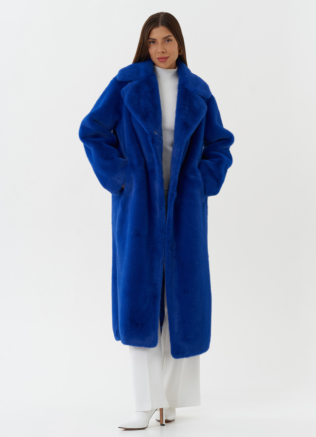 Пальто из эко меха с поясом модель № 27798 универмаг малина