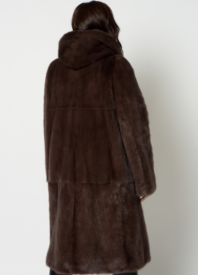 Норковая шуба с капюшоном модель № 21634 в рассрочку