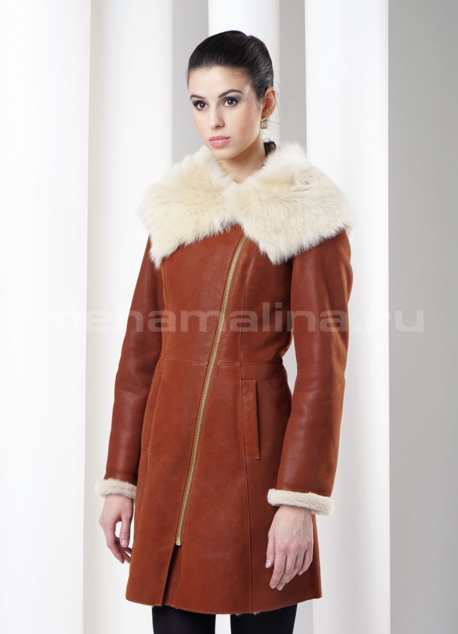 фото Дубленка с капюшоном, цвет виски модель № D-105