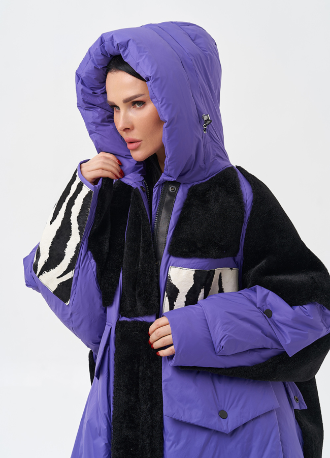 Комбинированный женский пуховик с капюшоном модель № 28374 универмаг малина