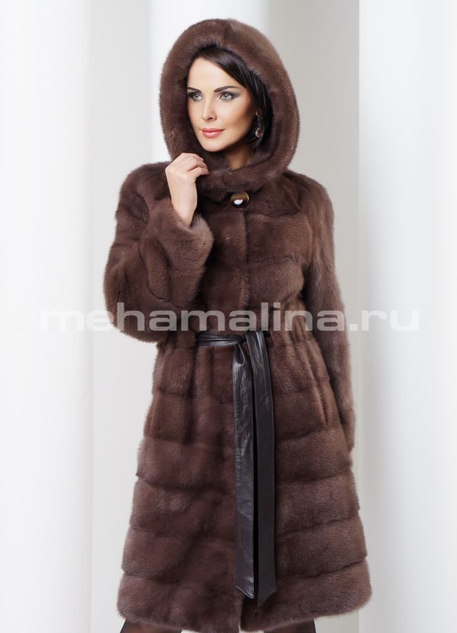 Норковая шуба, цвет соболь модель № S-458 меха малина