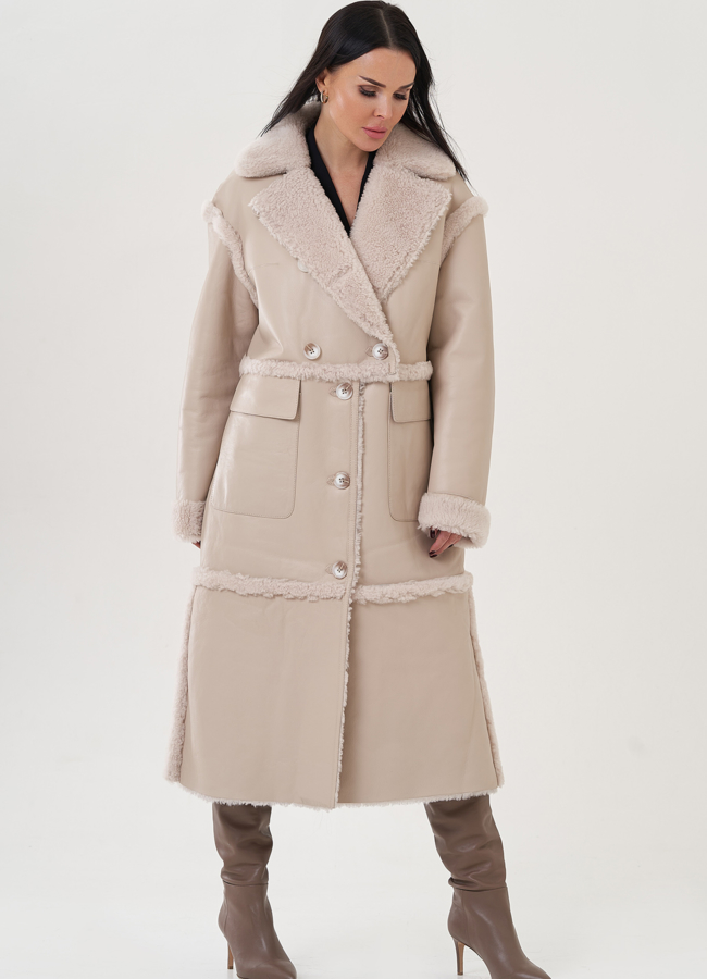 фото Женская дубленка с английским воротником  модель № 26045