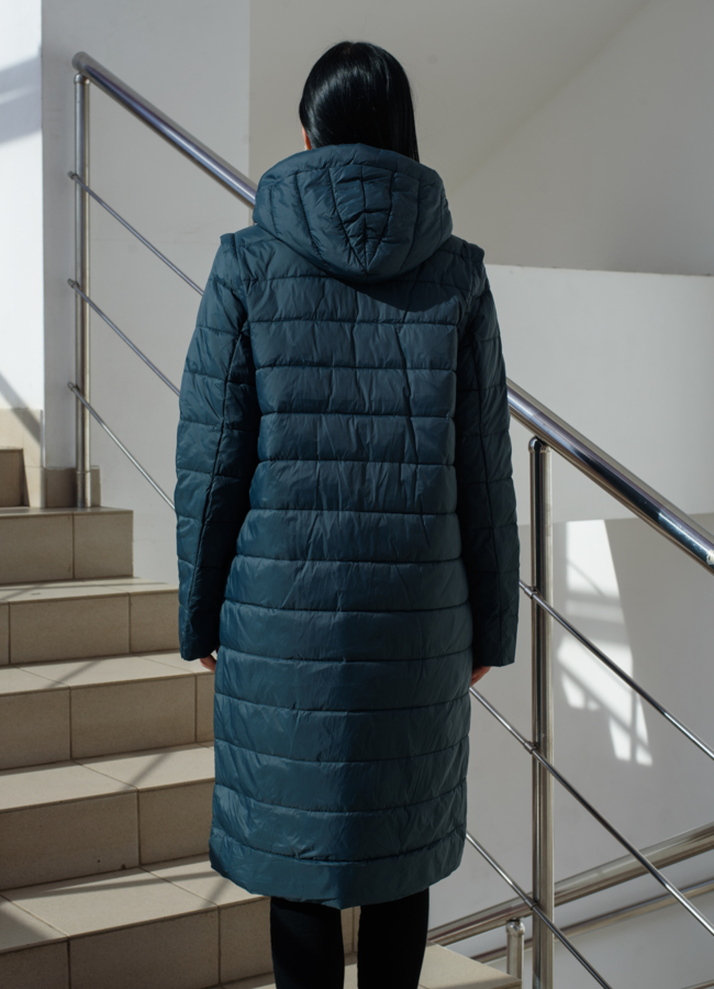 Женский плащ с капюшоном темно-зеленого цвета модель № 22580 универмаг малина