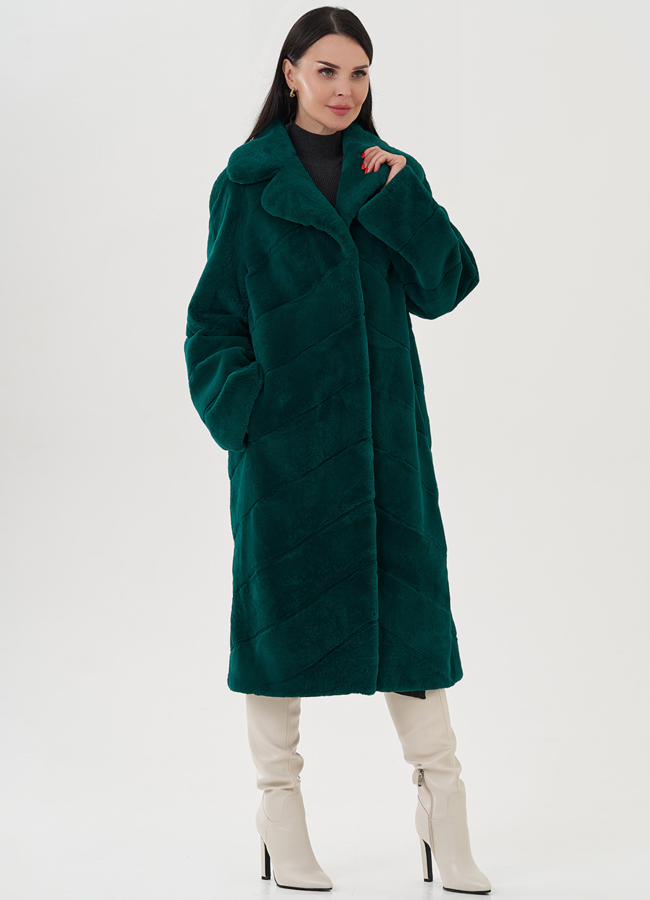 фото Шуба из кролика в зеленом цвете модель № 24799