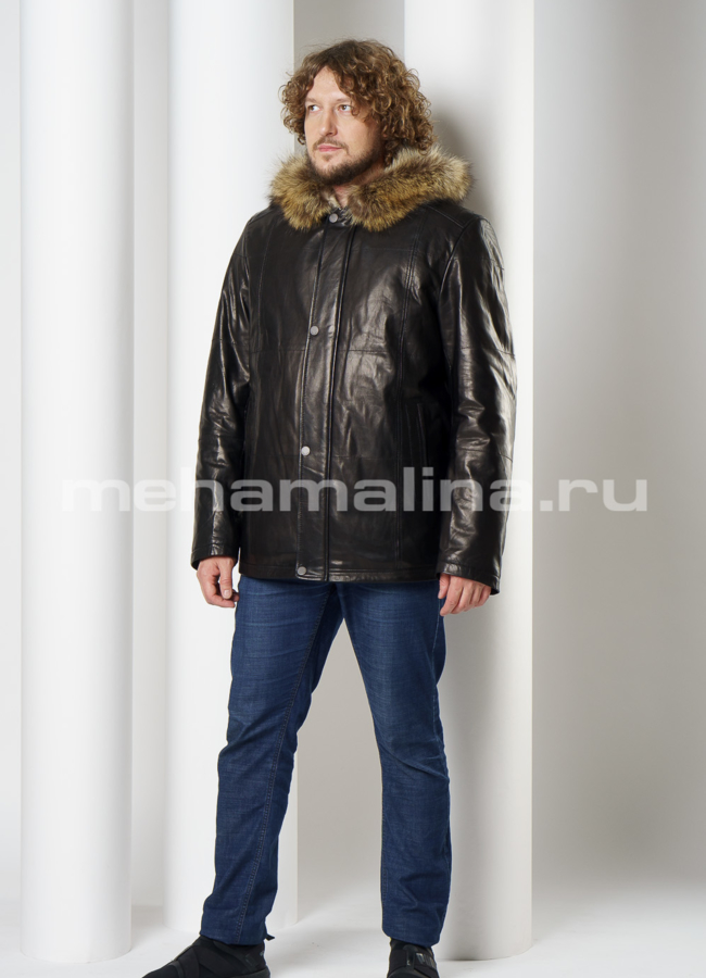 фото Дубленка черного цвета на молнии с капюшоном  модель № DM-132