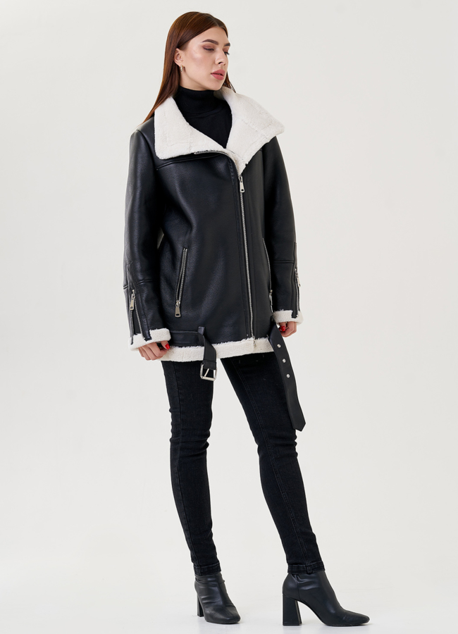 фото Женская дубленка - пилот из искусственного меха модель № 79307