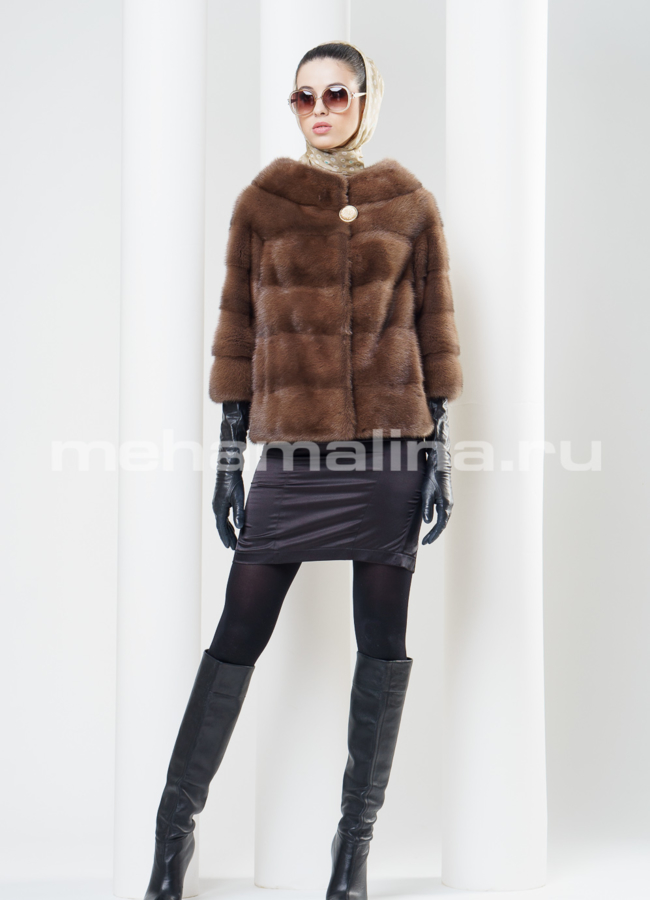 Шуба норка, укороченная, цвет соболь модель № S-333 в рассрочку