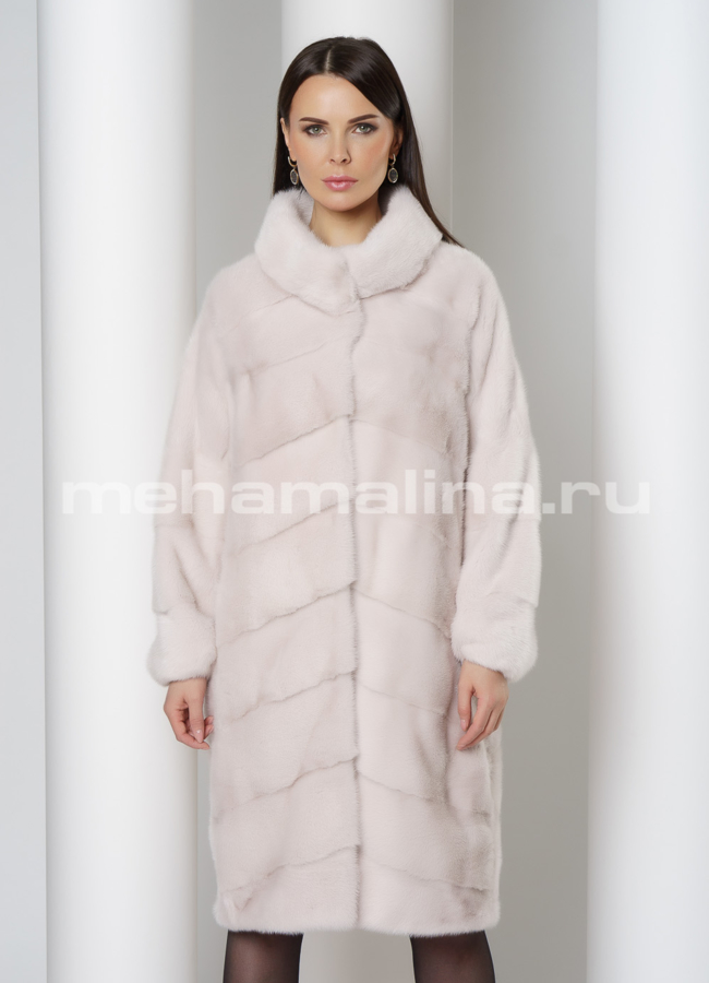 Светлая норковая шуба со стойкой  модель № S-754 меха малина