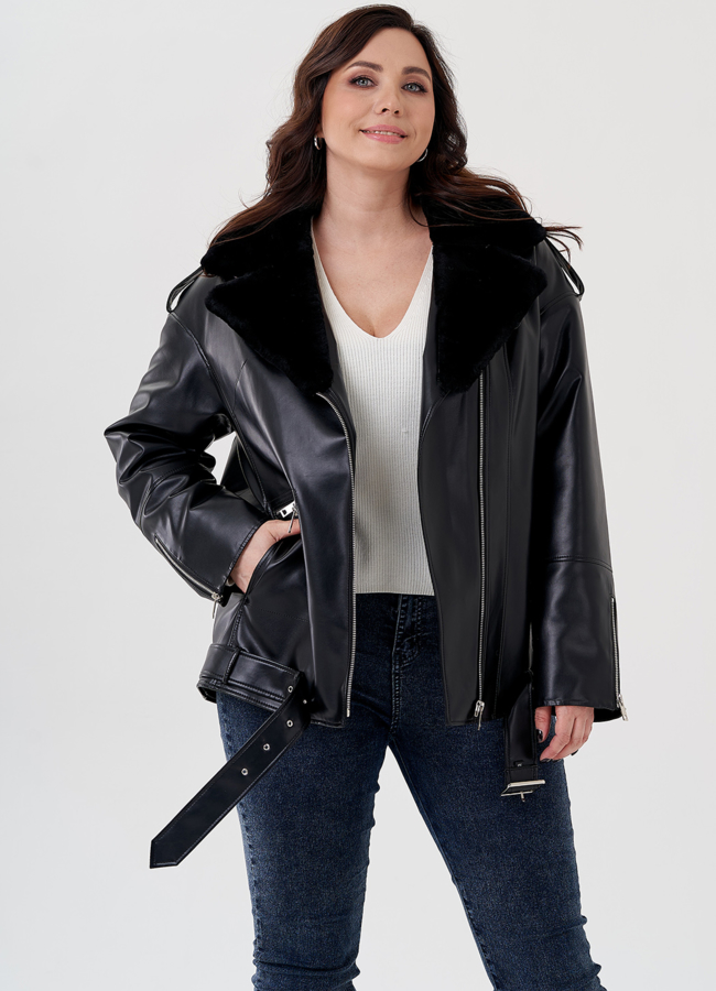 Куртка-косуха из эко кожи на утеплителе с натуральным мутоном модель № 24213 универмаг малина Куртка-косуха из эко кожи на утеплителе с натуральным мутоном модель № 24213 универмаг малина