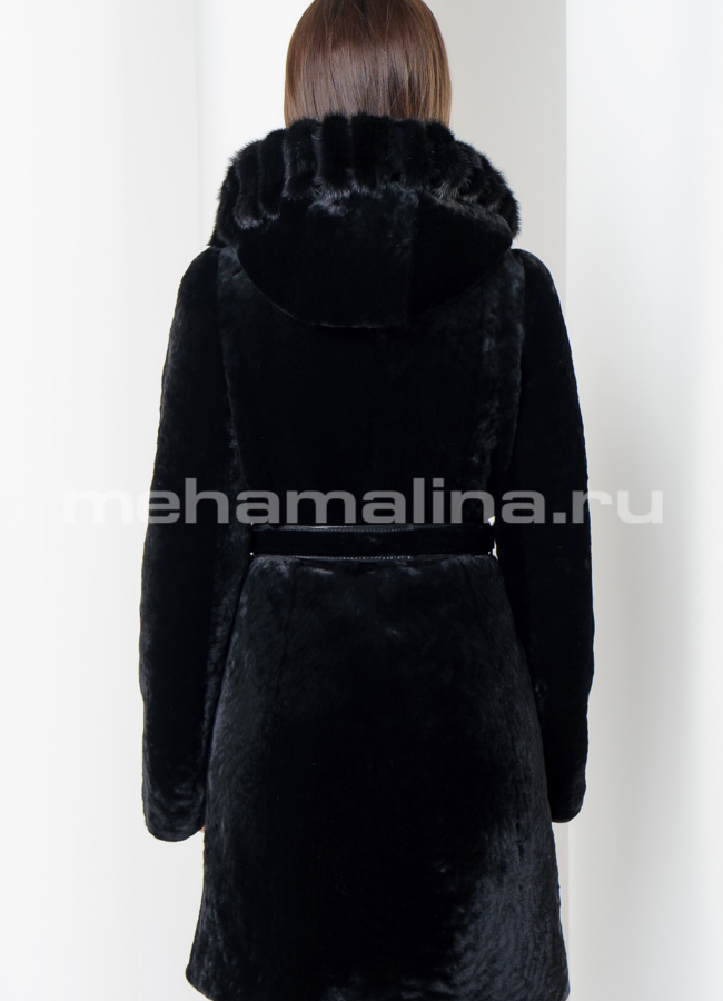 Шуба из мутона с капюшоном модель № S-566 в кредит