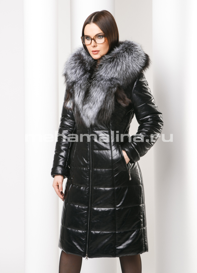 Пуховик женский модель № 1648 меха малина