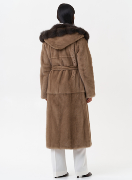 Длинная шуба из норки с куницей