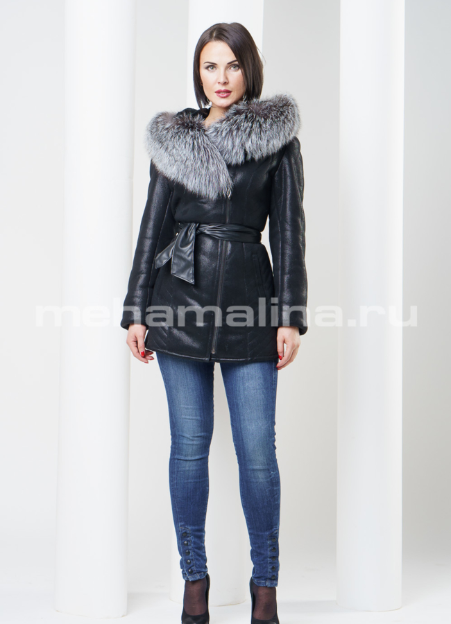 Дубленка с чернобуркой, цвет черный модель № D-148 в рассрочку