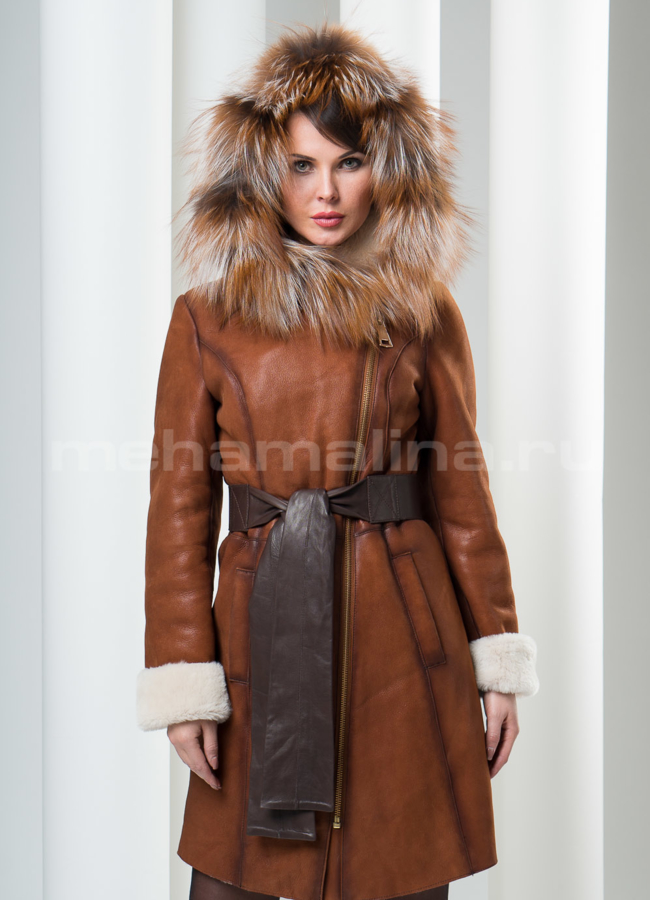 фото Дубленка с капюшоном из лисы модель № D-83
