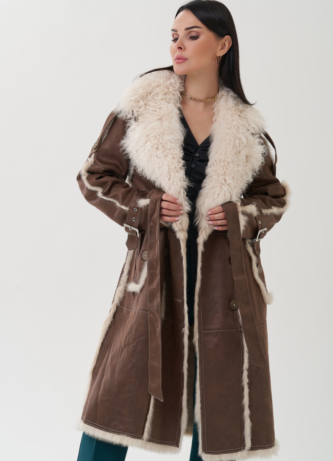 Пальто из меха кролика с английским воротником модель № 25541 универмаг малина