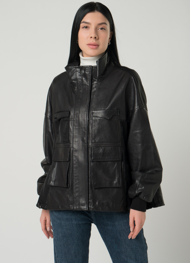 Женская кожаная рубашка-оверсайз модель № 22339 в кредит