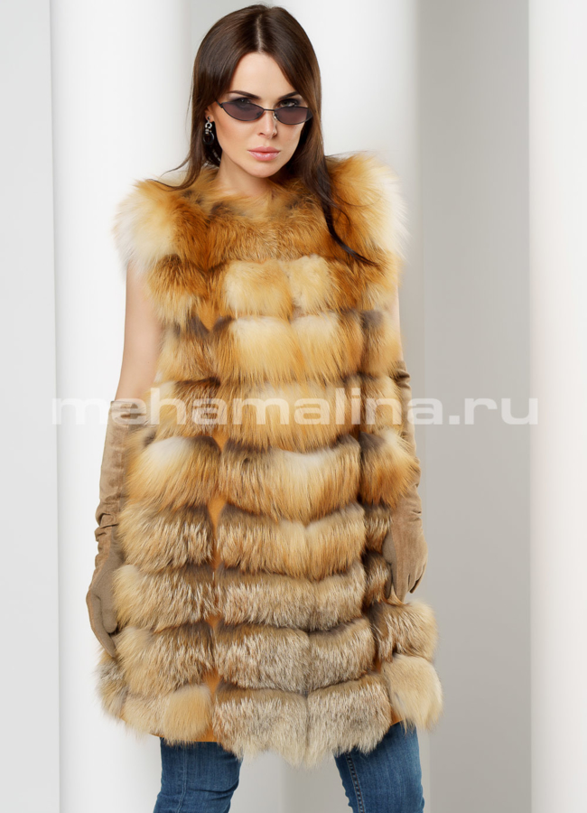 Жилет из лисы модель № M-155 меха малина