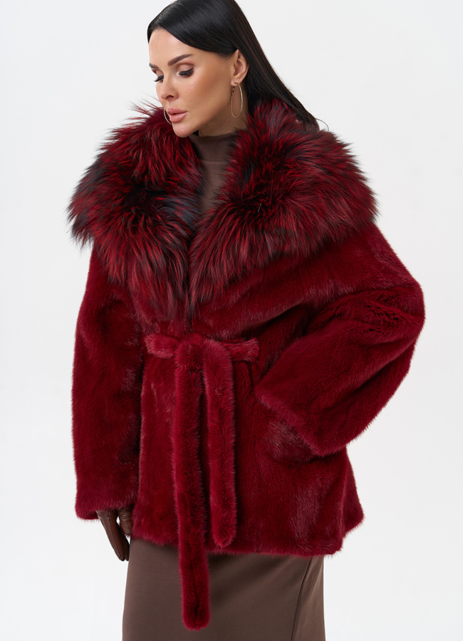 Бордовая шуба из норки модель № 29261 универмаг малина