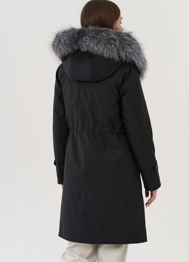 Женская парка с мехом чернобурки  модель № 25783 универмаг малина