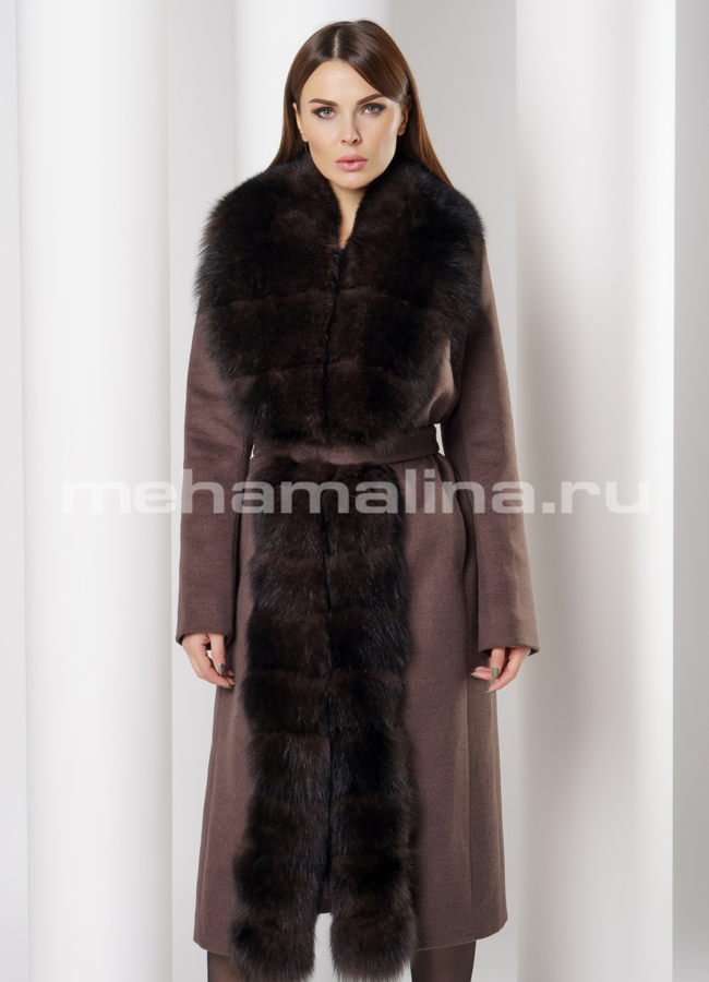 Пальто Oksa с мехом модель № 7434 меха малина