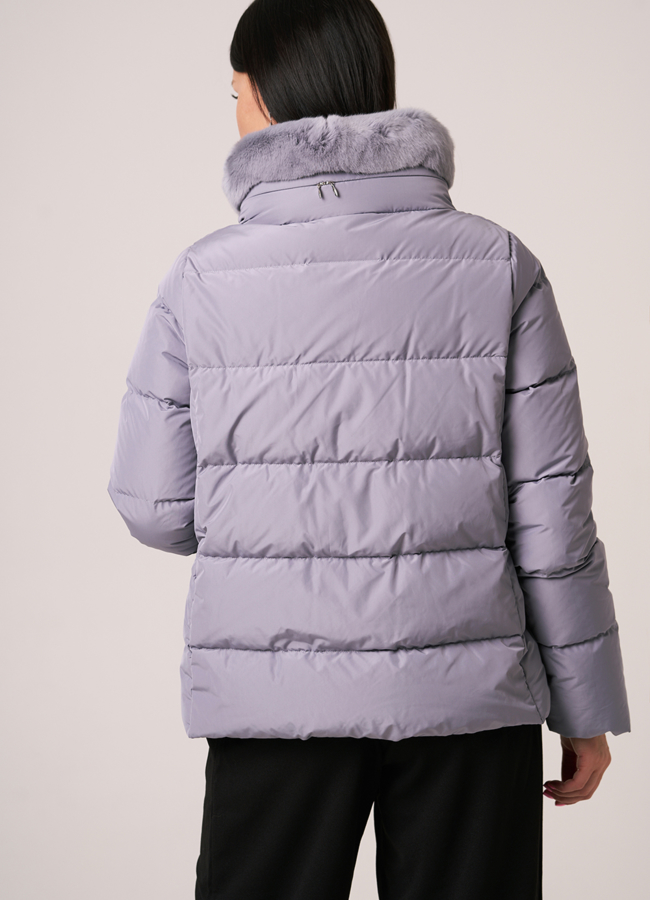 Пуховик укороченный DiegoM в сером цвете с накладными карманами модель № Diego-M 703 в рассрочку