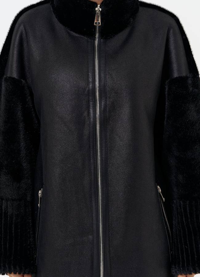 Женская двухсторонняя дубленка из эко замши с воротником стойкой модель № 31412 универмаг малина Женская двухсторонняя дубленка из эко замши с воротником стойкой модель № 31412 универмаг малина